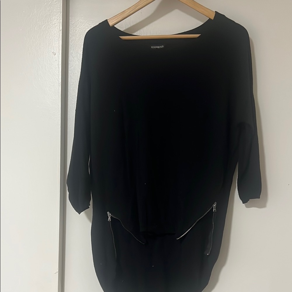 Express Black Sweater with Zipper Accents